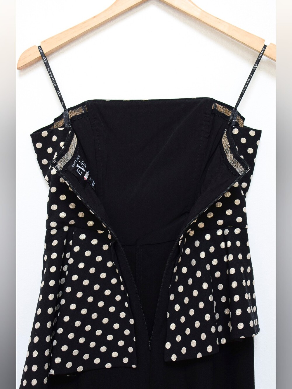 Black Halo Parma Jumpsuit Strapless Polka Dot Asymmetrical Peplum Size 2 Evening - Picture 9 of 12